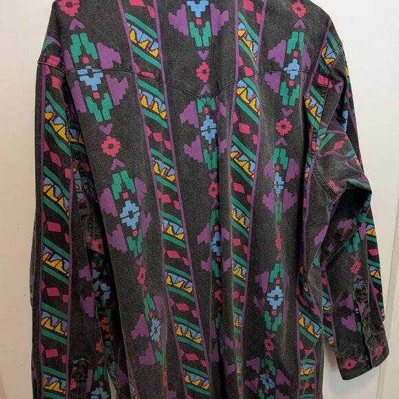 Vintage WRANGLER Brushpopper Button Down Shirt X-Long Tails Aztec Western 17-35 - Picture 5 of 5